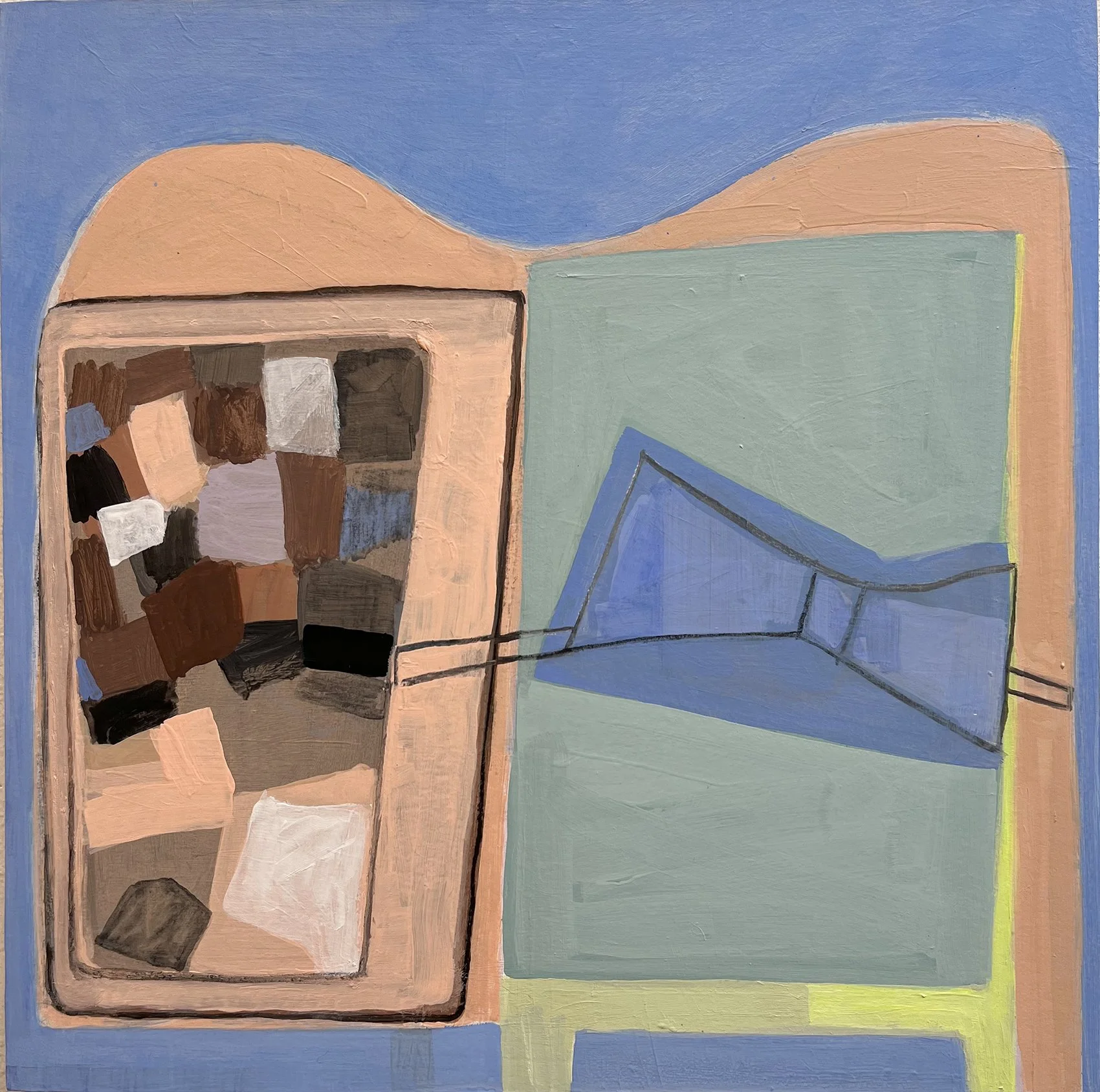 Archeology, 20" Square, oil, flashe, acrylic, on wood, 2026