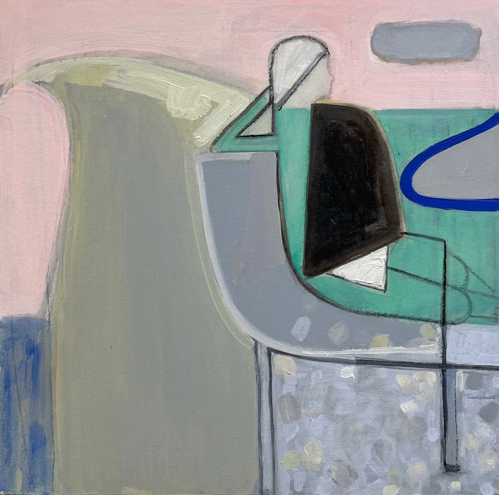 Wave and Figure, 20" square, flashe, acrylic, oil on wood. 2025