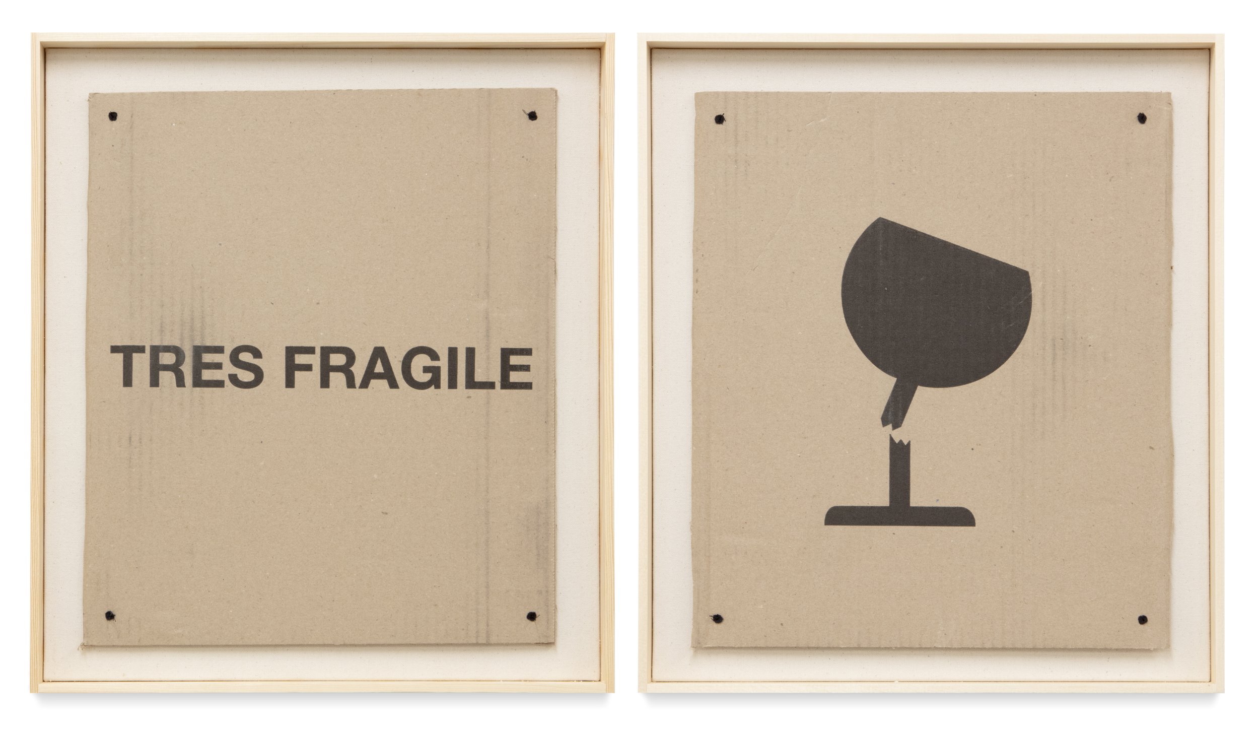  trés fragile  cardboard, linen and thread on canvas, pine and brass brad frame  16.5” x 14.5” (each) 