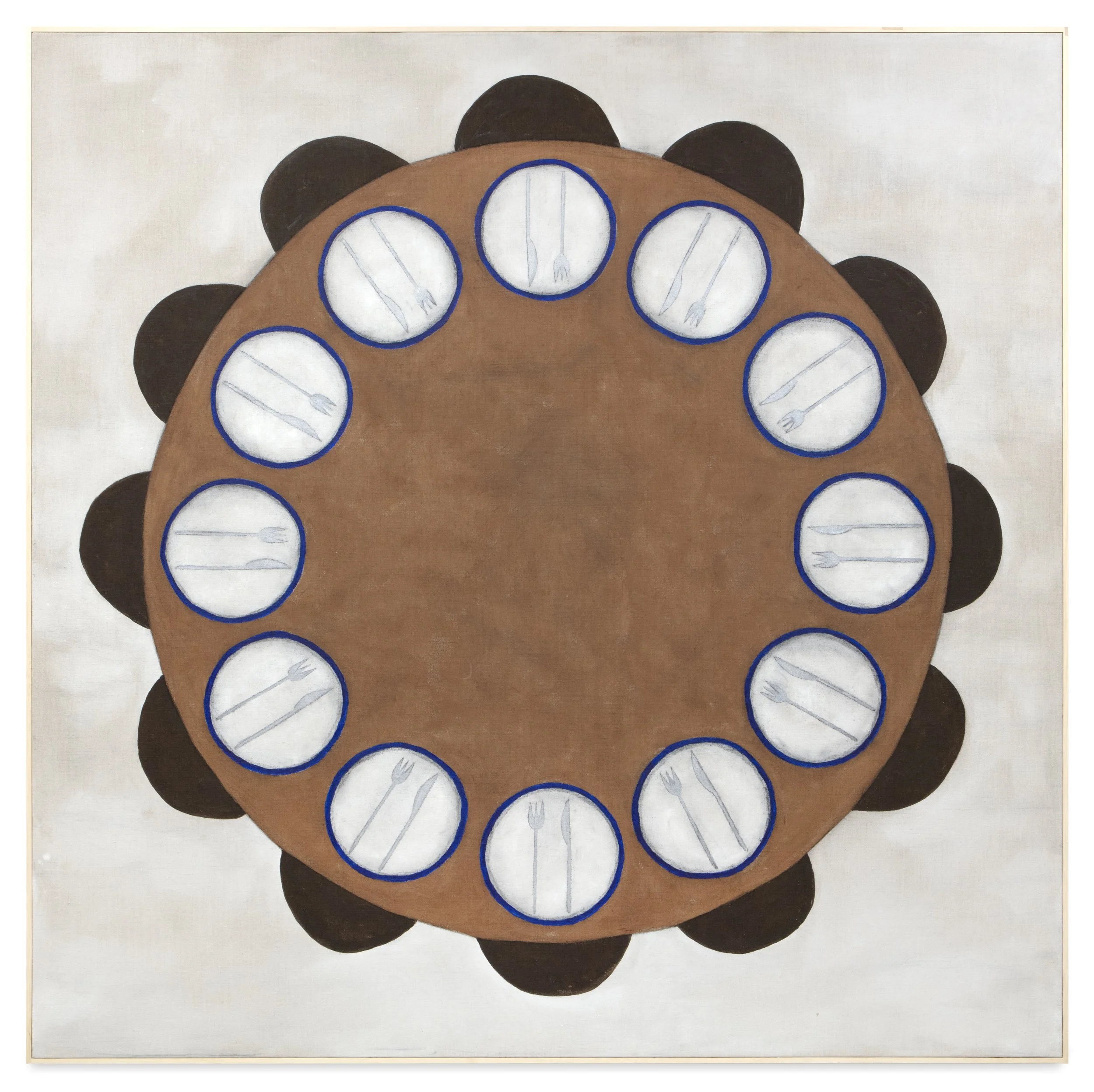  dinner after dinner after dinner  acrylic on linen, pine and brass brad frame  72” x 72” 