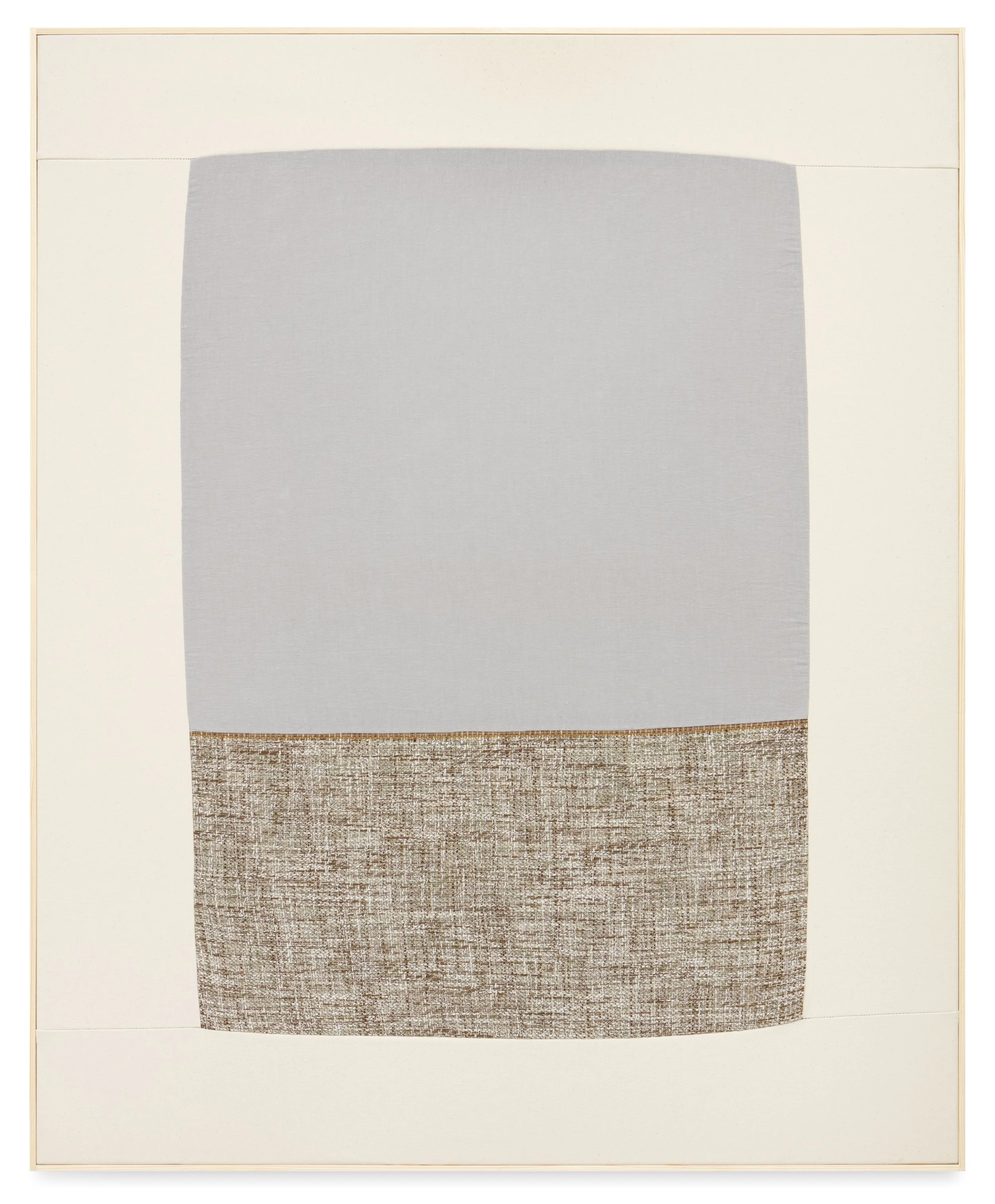  here to stay (for alsama)  quilted wool, linen, and canvas, pine and brass brad frame  44” × 36” 