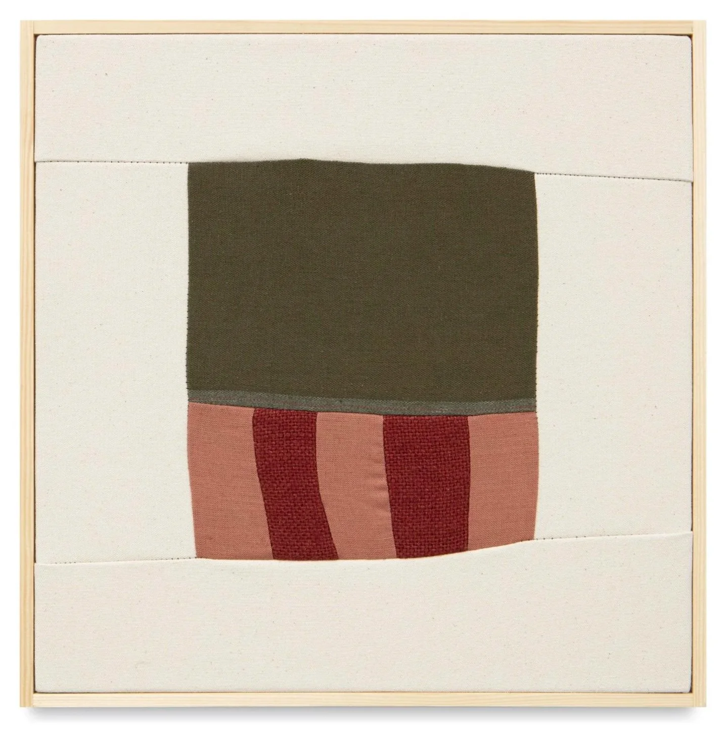  the country i come from (and am going to)  quilted linen and canvas, pine and brass brad frame  16” × 16” 
