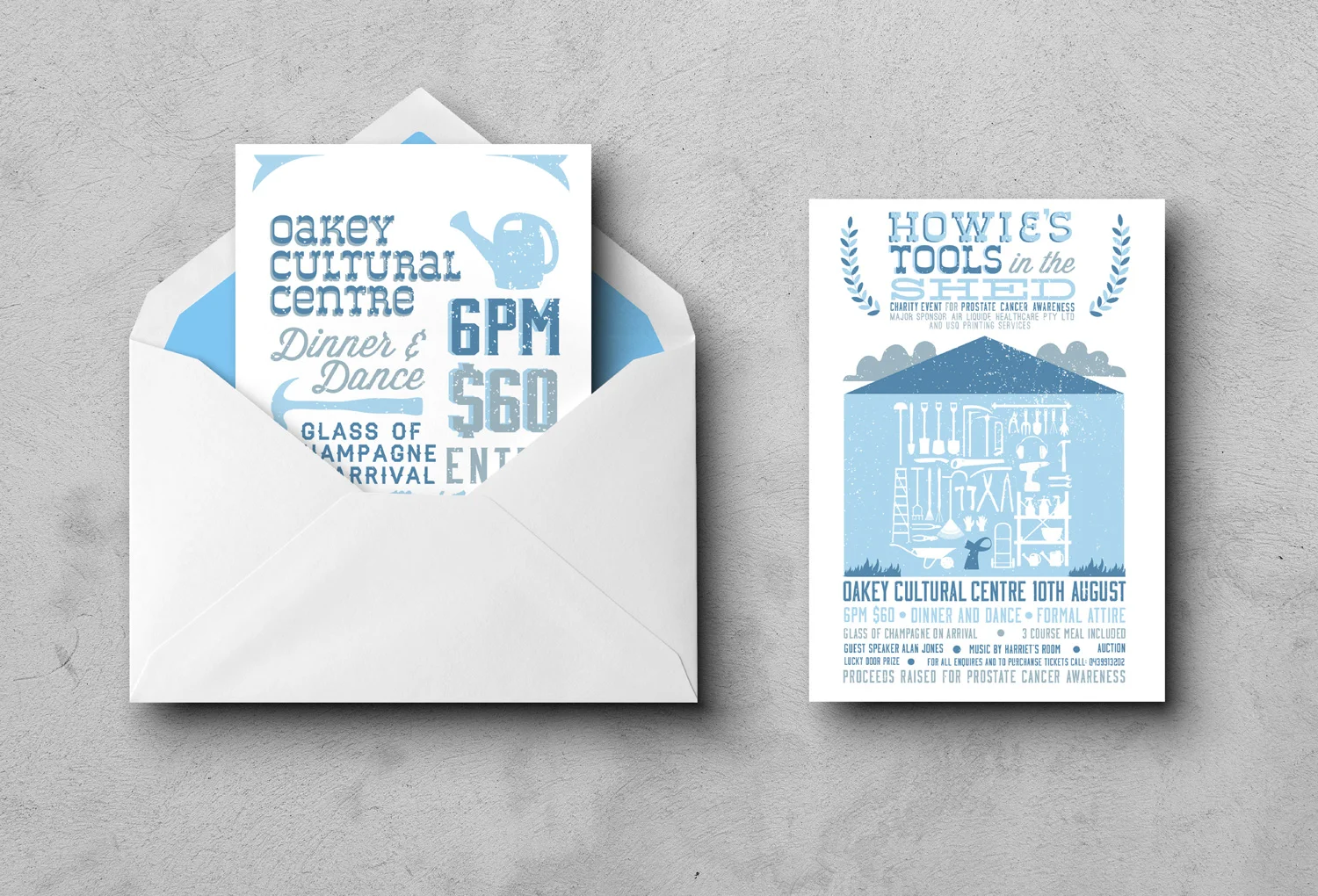 A5 Invitation for Howie's Tools In The Shed Fundraising Event