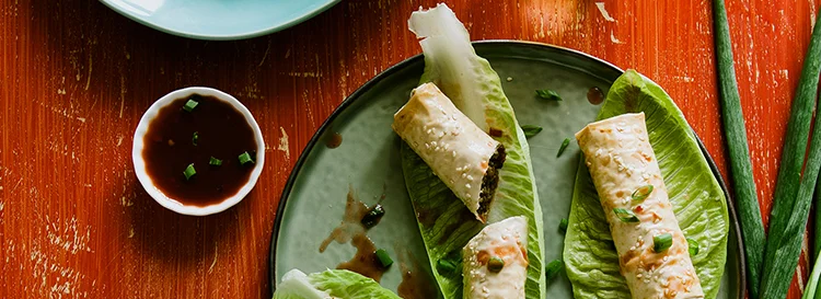 Pork Spring Rolls Served in Cos Lettuce