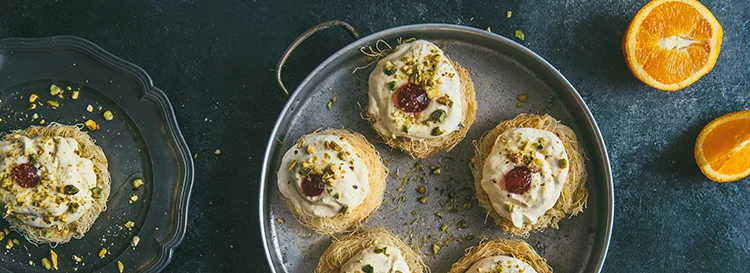 Kataifi Nests with a Saffron Syrup & Whipped Ricotta
