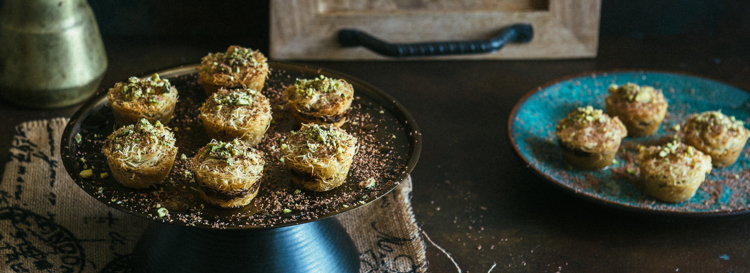 Mini Kataifi Tarts with Chocolate, Nuts & Dates 