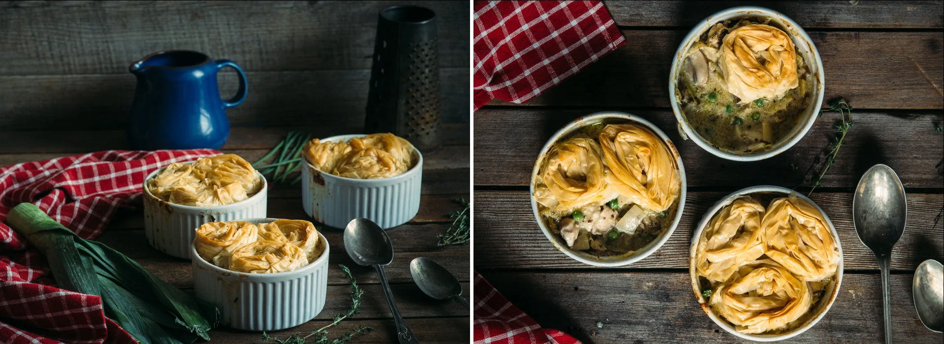 Chicken, Leek & Pea Fillo Pies