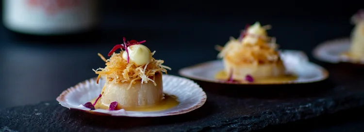 Sake Scallops with Ginger Infused Kataifi 