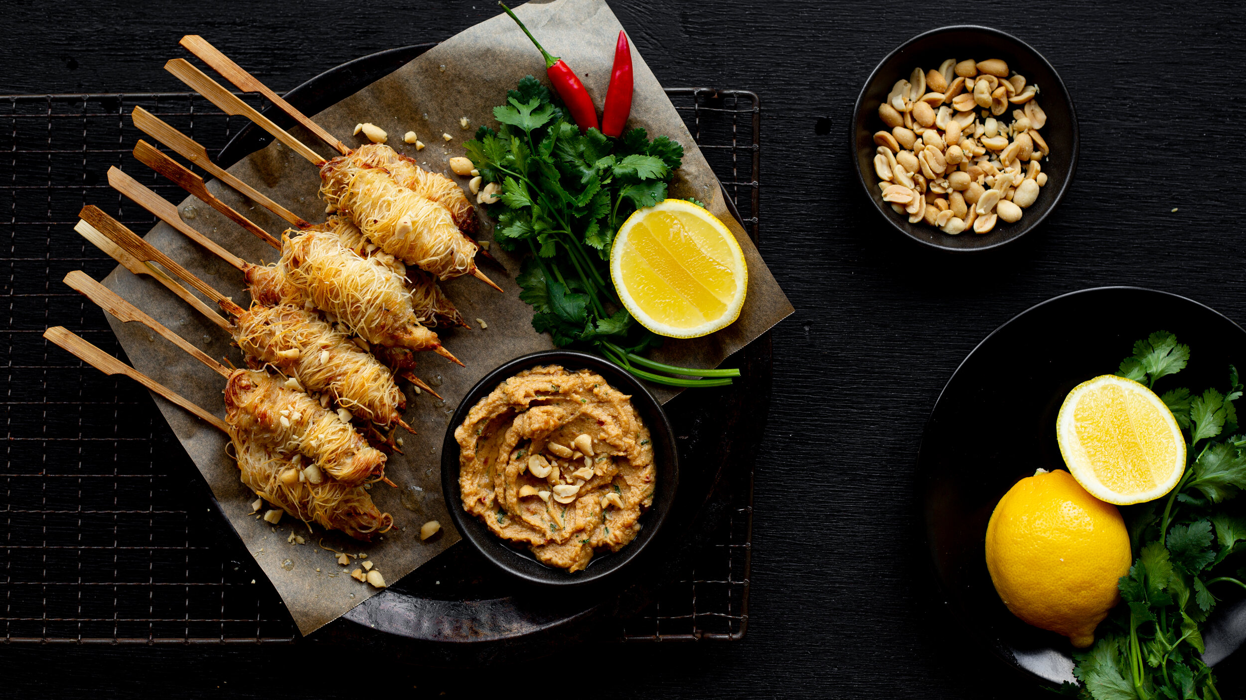 Kataifi Chicken Satay Skewers