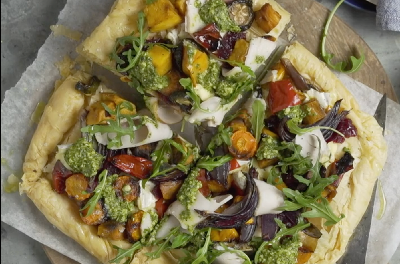 Turkey Fillo Tart with Greens Pesto