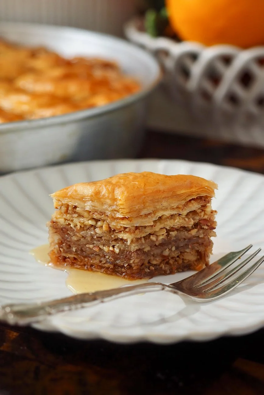 walnut and almond baklava with metaxa syrup