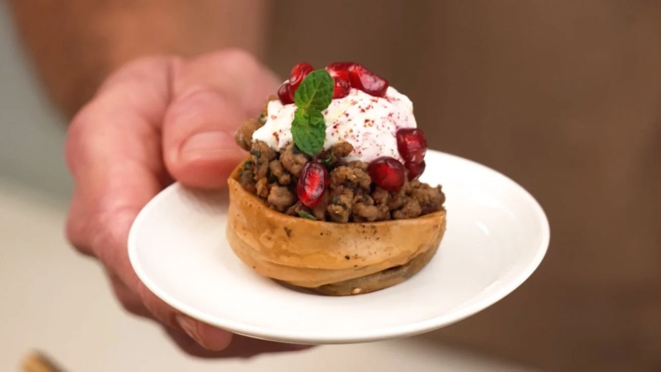 Kristian's Za'atar Fillo Bites with Spiced Lamb and Labneh
