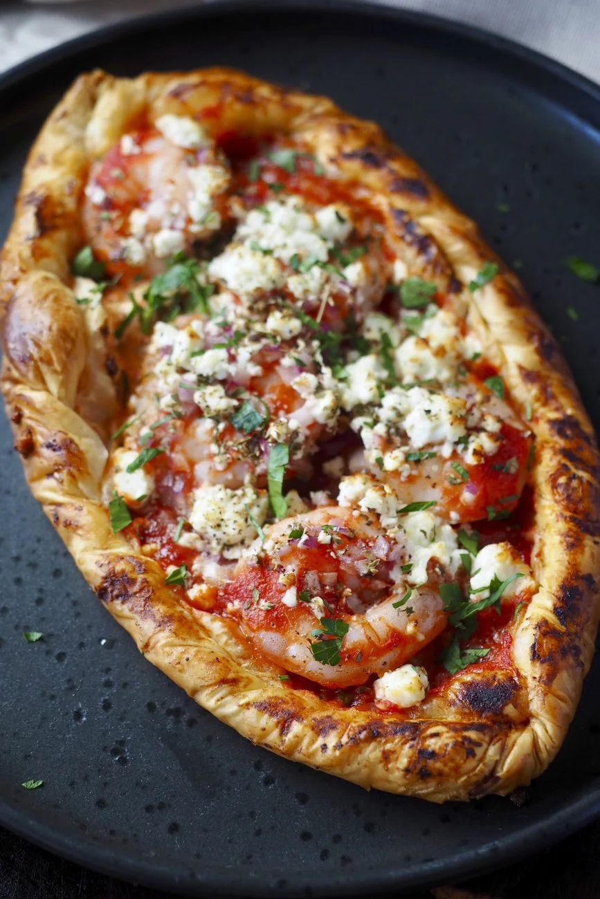 prawn and feta cheese fillo boats prawns and feta on a fillo pastry base