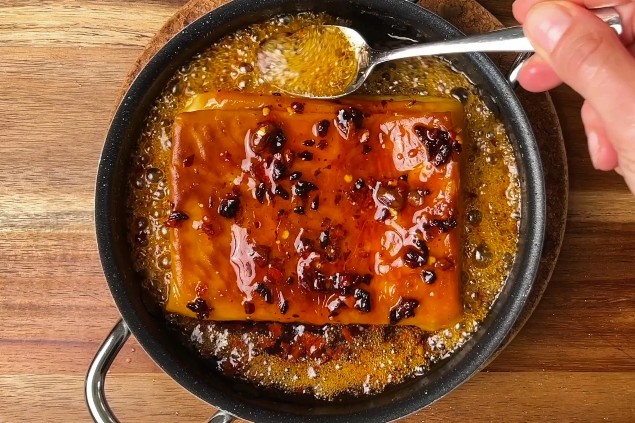 fillo wrapped feta cheese with honey and crunchy chilli oil