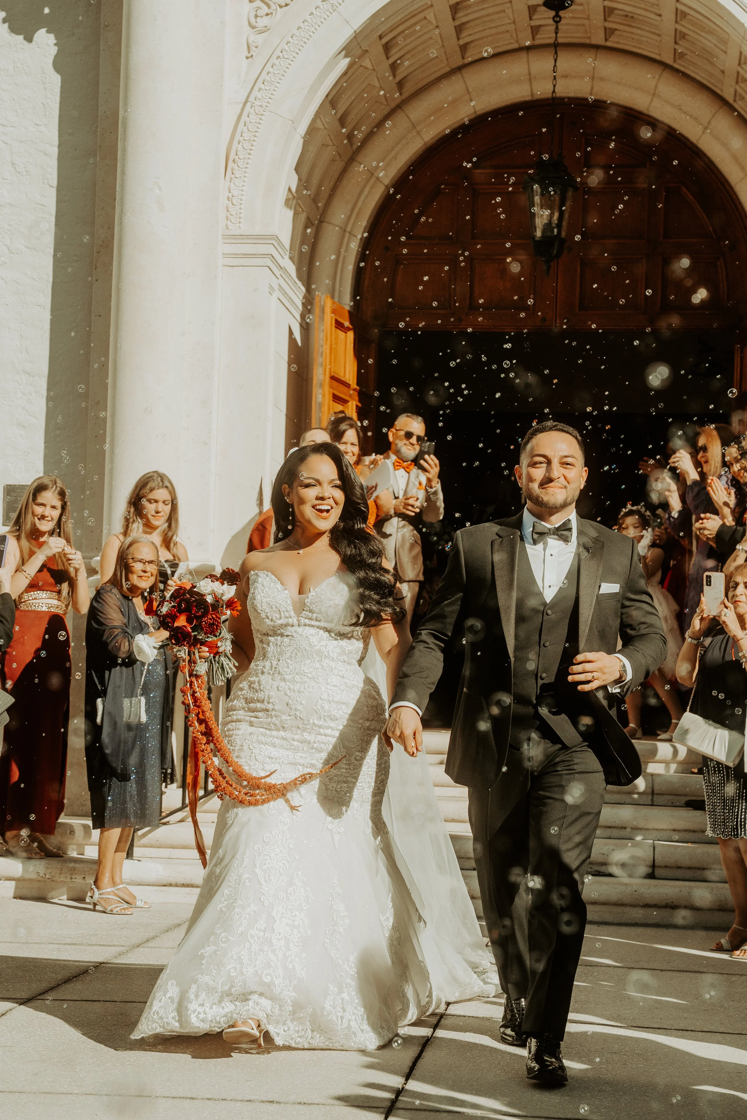 wedding ceremony bubble exit outside Rollins college chapel