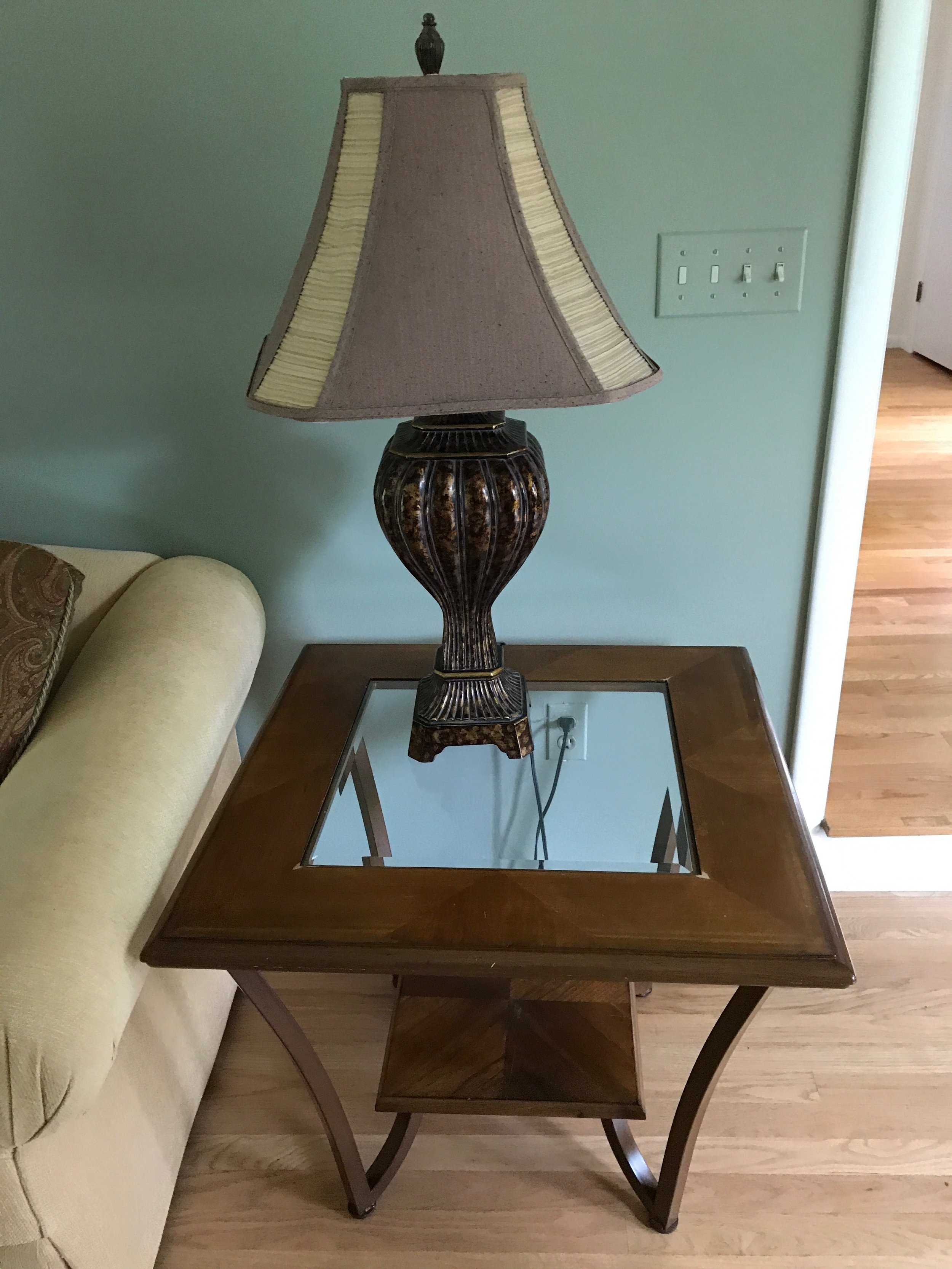 Close up of sofa table and lamp