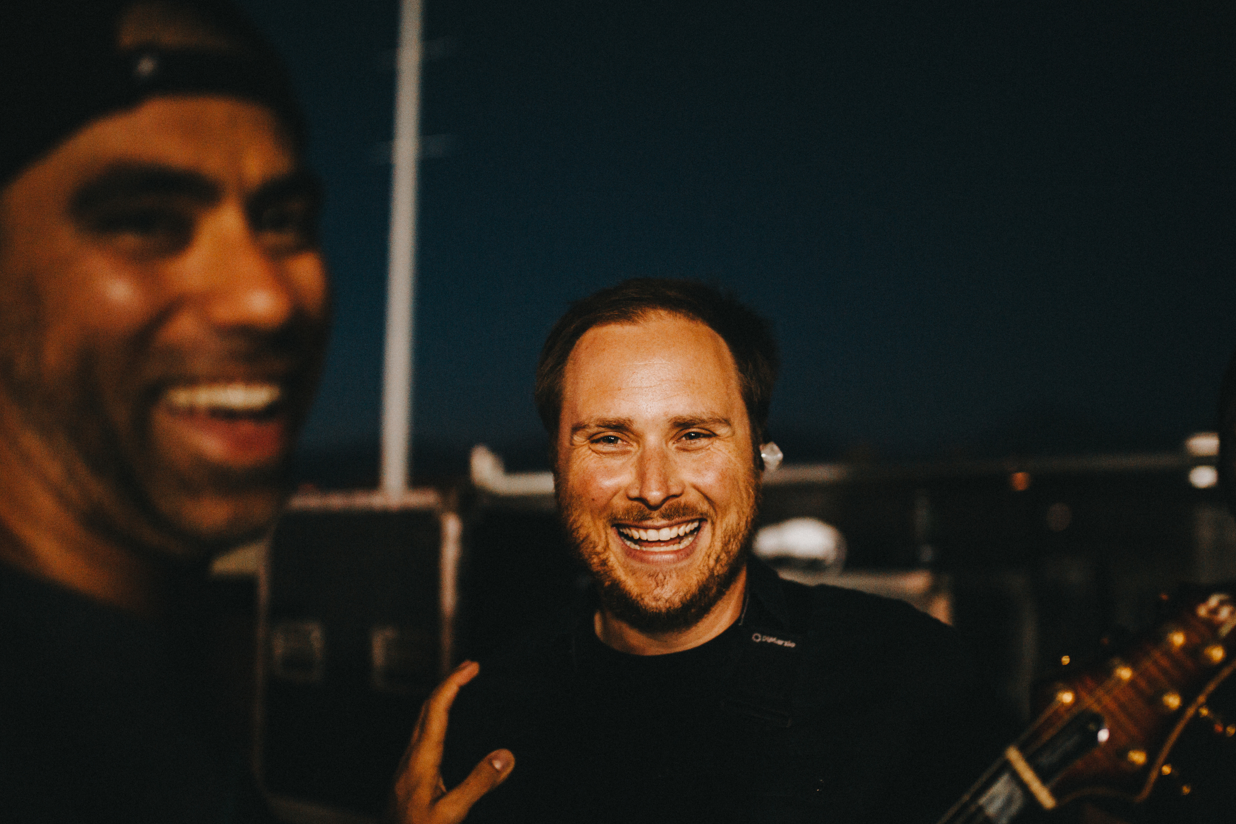   Pomona, CA .&nbsp;Ryan Mendez sharing a laugh with Cyrus Bolooki who is New Found Glory's drummer as well as the sit in drummer for Yellowcard.  Two legends, one photo  