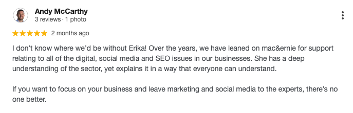 Andy describes a long positive relationship working with digital marketing expert Erika McInerney.