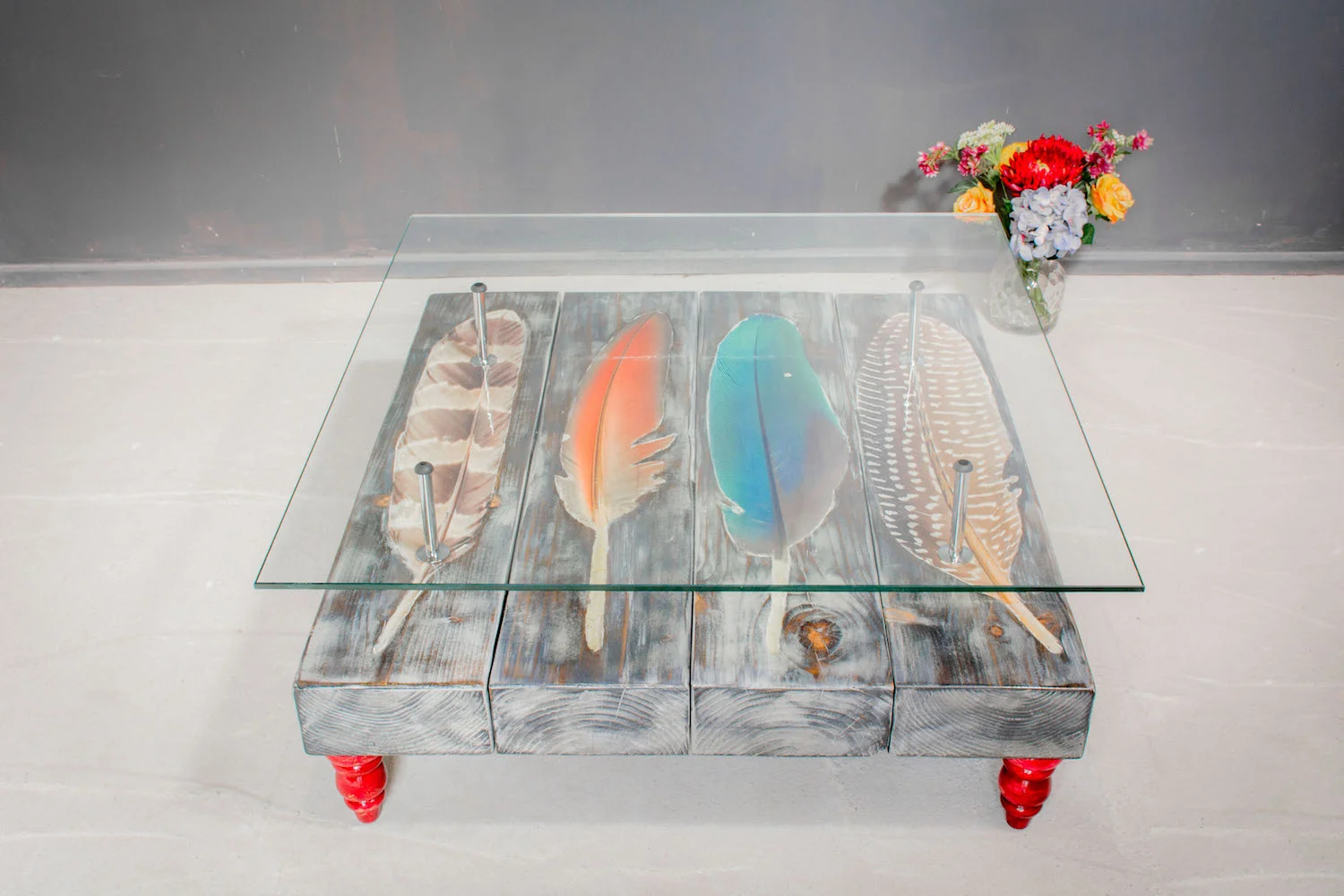 Bird Feather Table / glass top table / quirky table / eclectic table