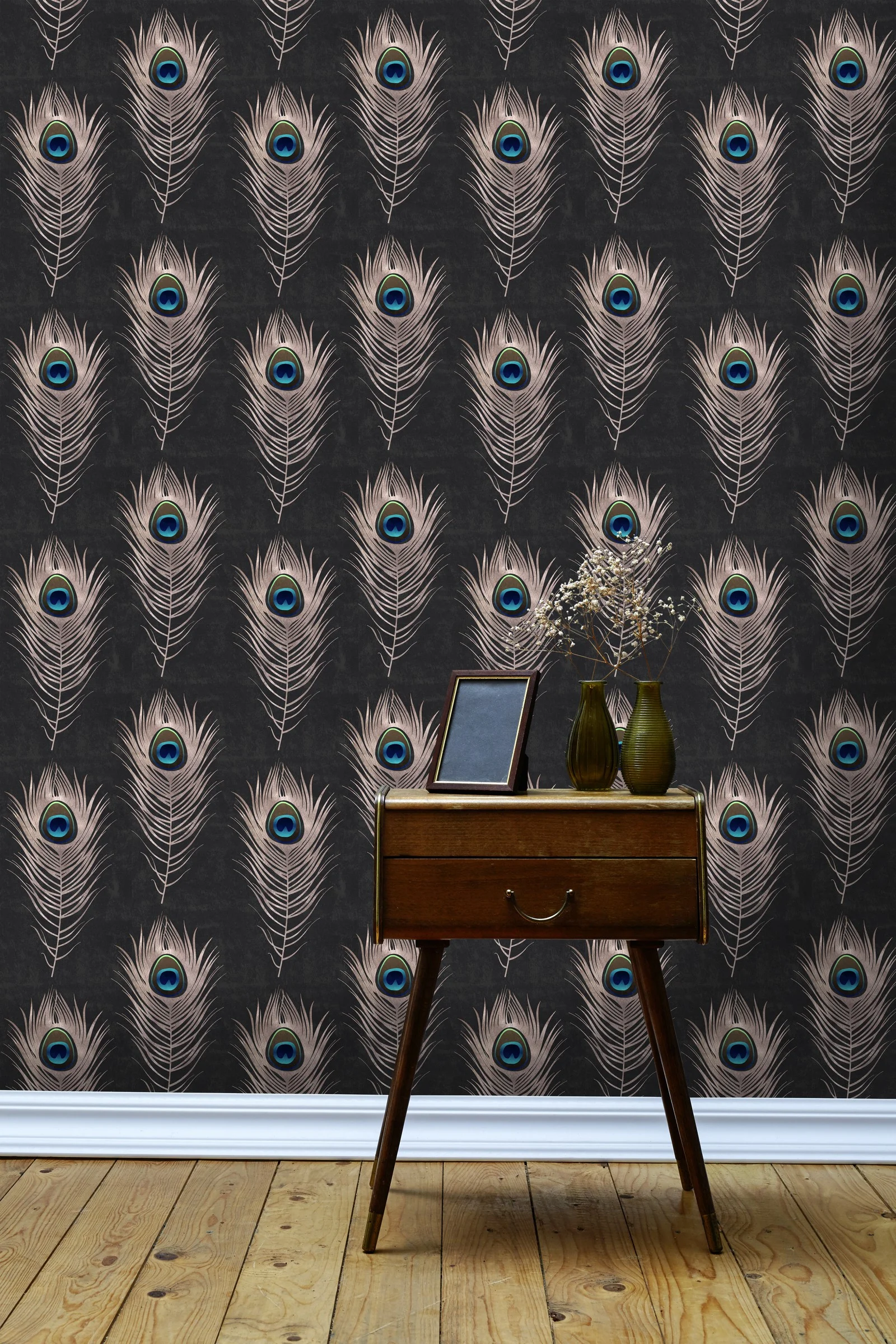 Peacock mind the gap wallpaper
