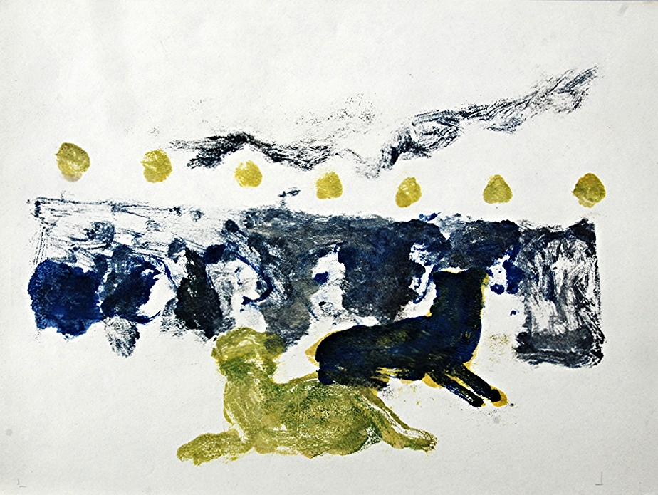   dogs on a graveyard during a midsummer night   oil on paper  1990 