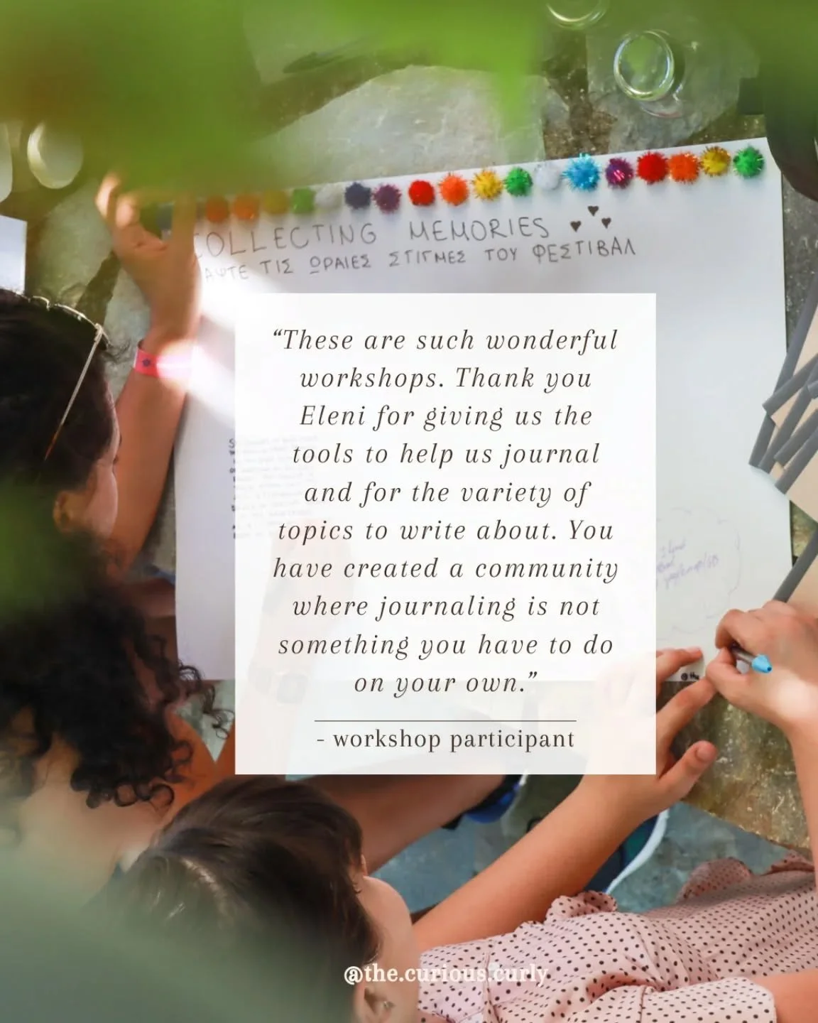 Testimonials from workshop participants ✨️
Reading this makes it all worthwhile, and if there's ever a worry in mind about this journey, it is put to rest when beautiful people come together for meaningful experiences. 

Soon, a new workshop series l
