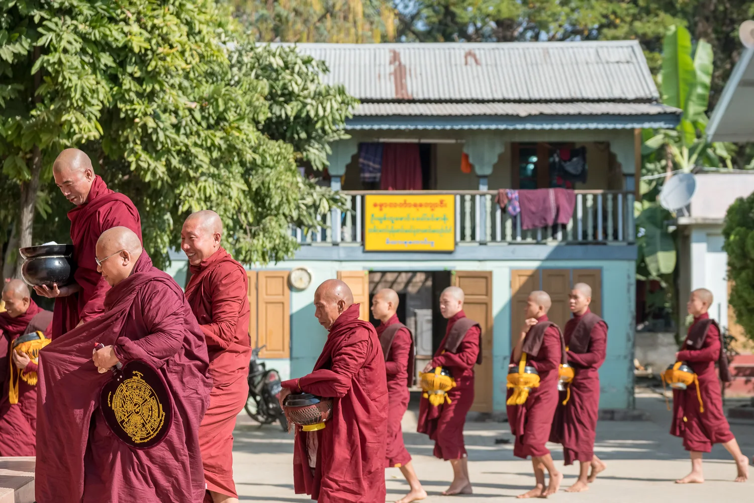 Monks at the alms-giving ceremony