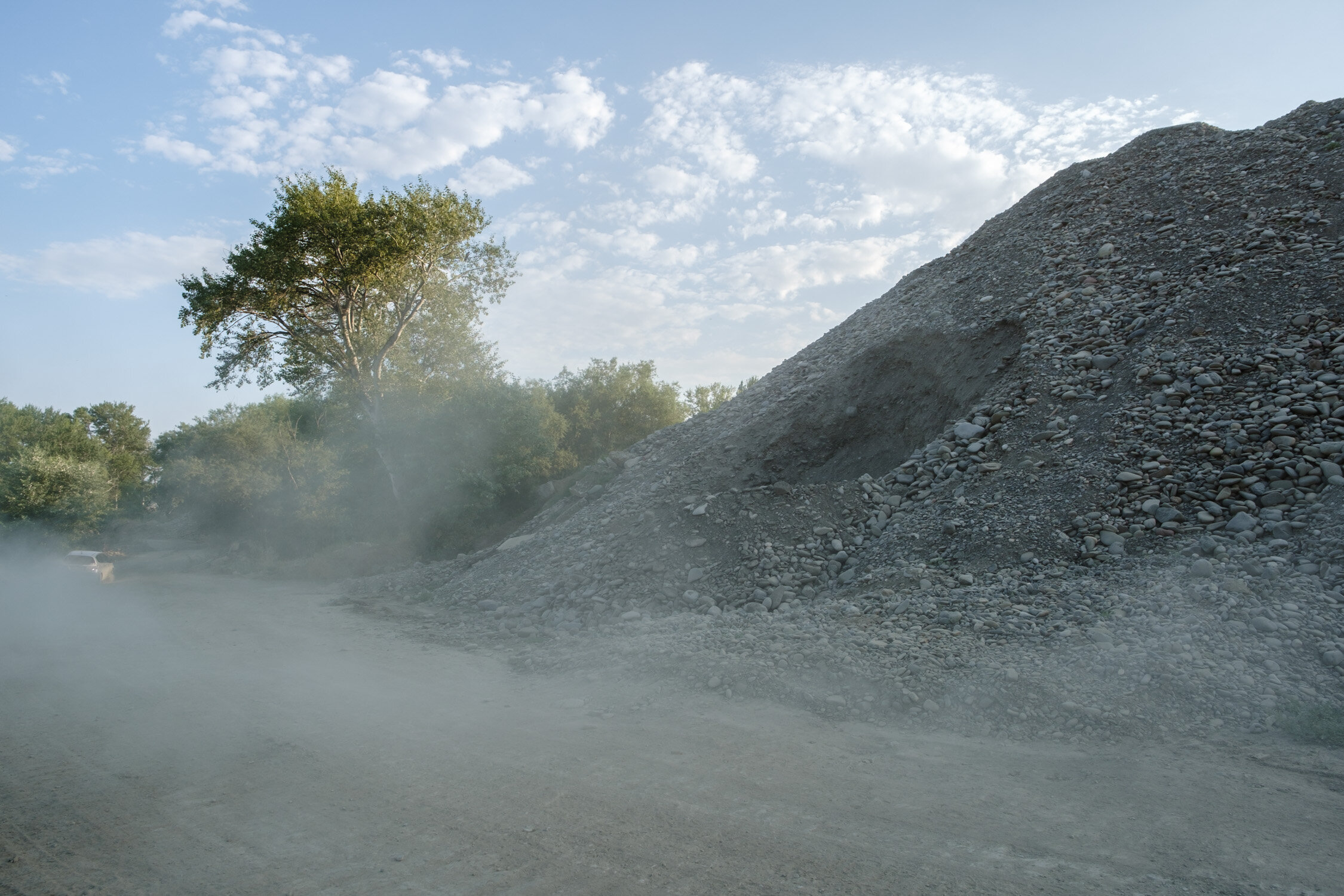 Site workers drive past at speed to intimidate the activists