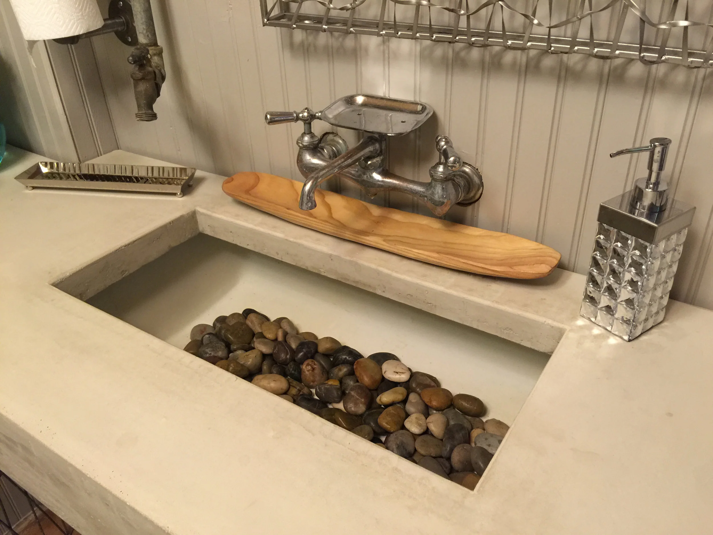 Honey wood canoe on counter.JPG