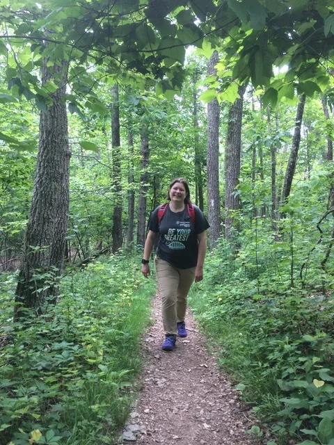 Jess Guth hiking up Turk Mountain recently - something which trail running has given her the confidence to do