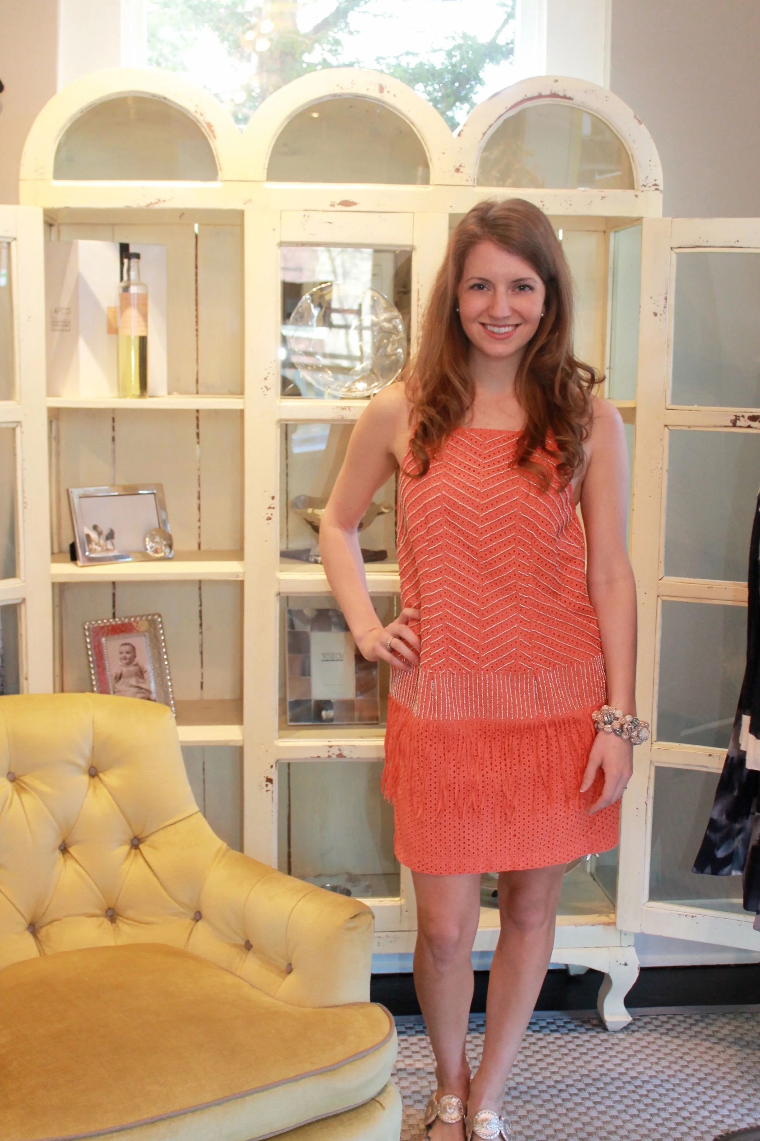 Nicole Miller Coral Gold Strappy Dress