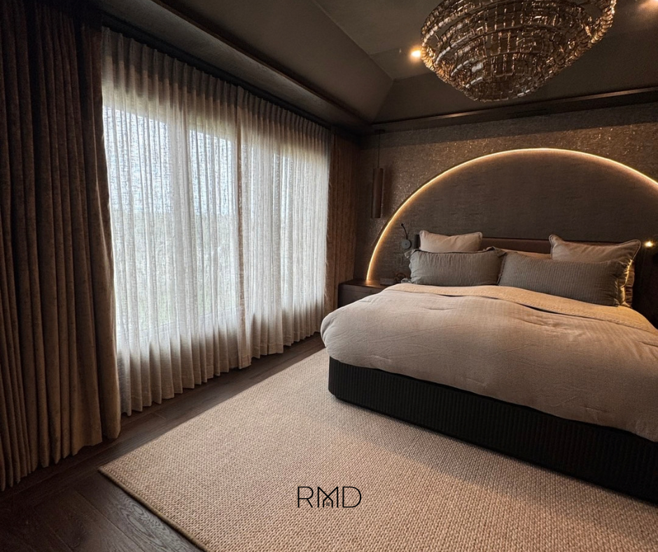 Master bedroom luxury custom draperies with luxury lining