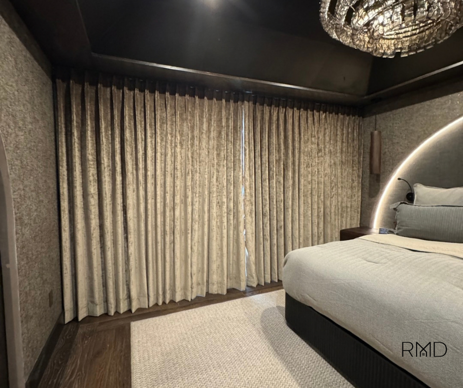 Master bedroom luxury custom draperies with luxury lining