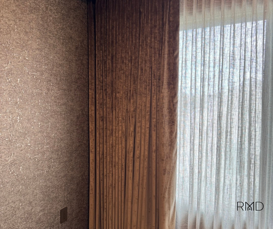 Master bedroom luxury custom draperies with luxury lining