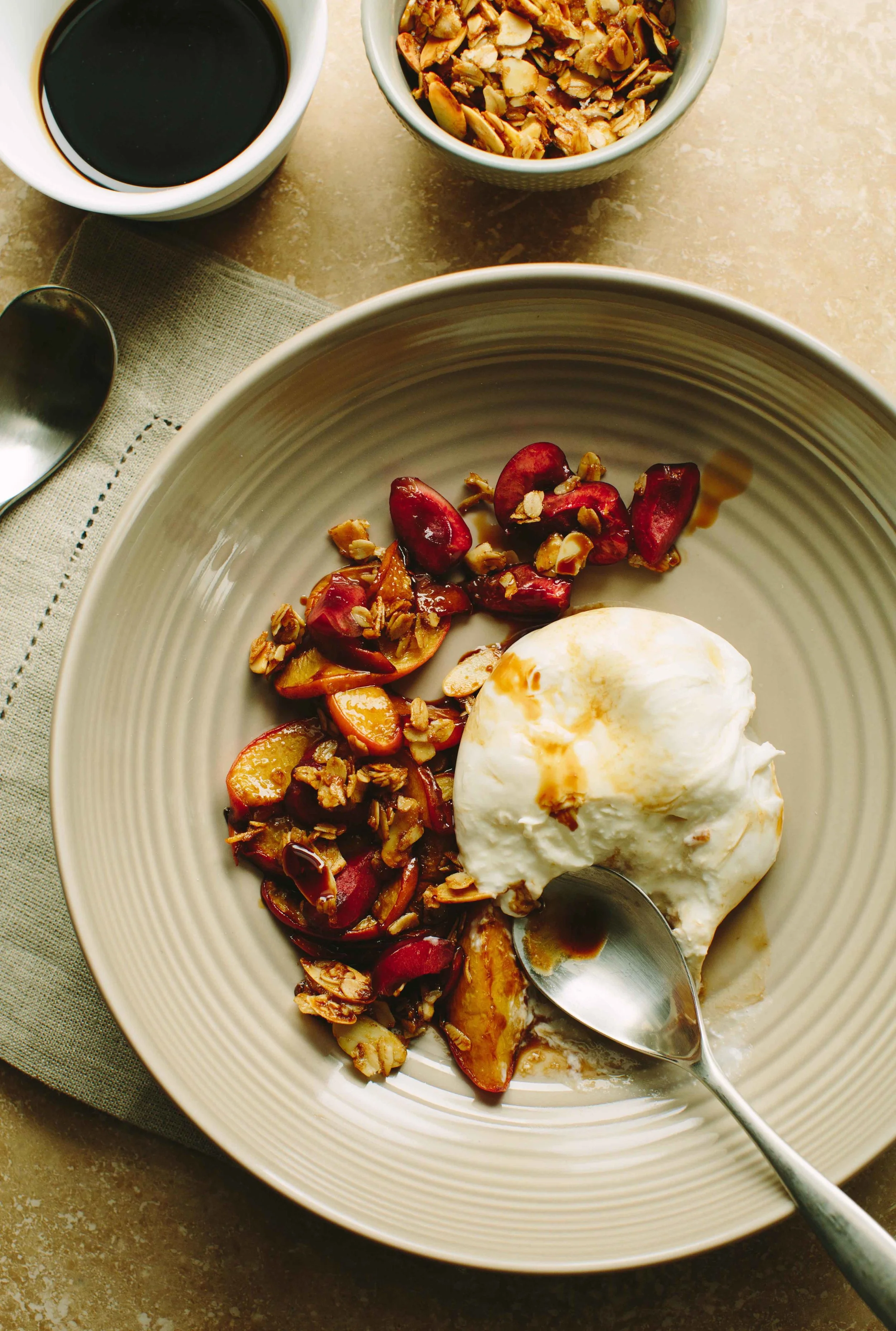 Burrata with Cherries and Balsamic Roasted Peaches | A Thought For Food