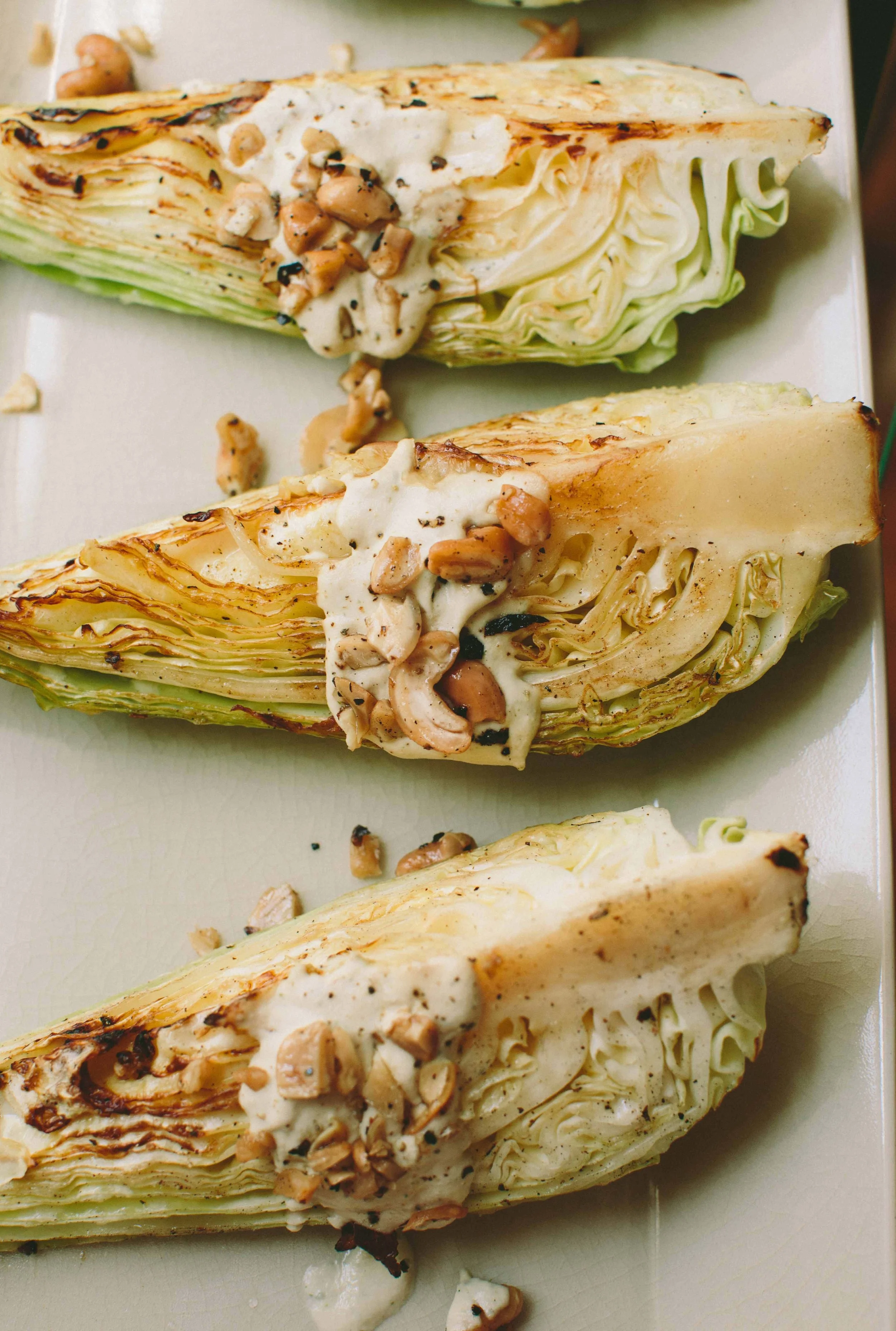 Warm Pointed Cabbage with Lemon-Garlic Cashew Dressing | A Thought For Food