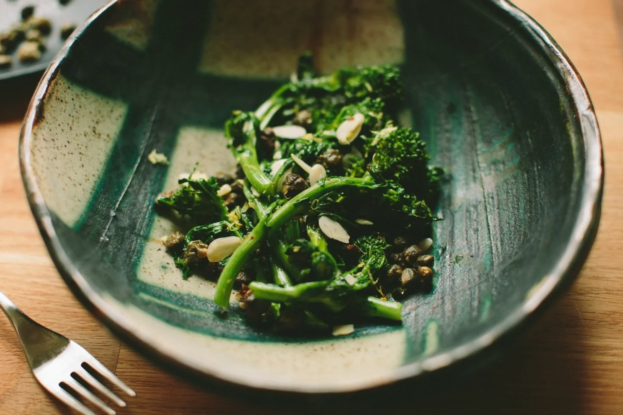 Garlicky Broccoli Rabe with Almonds and Fried Capers