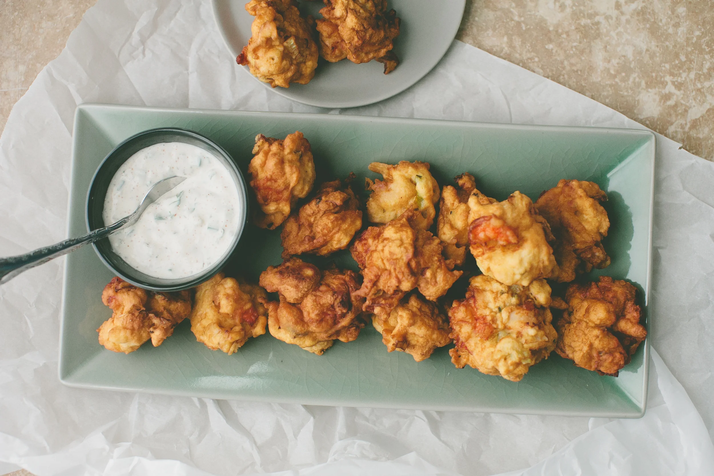 Shrimp Fritters with Chipotle Tzatziki