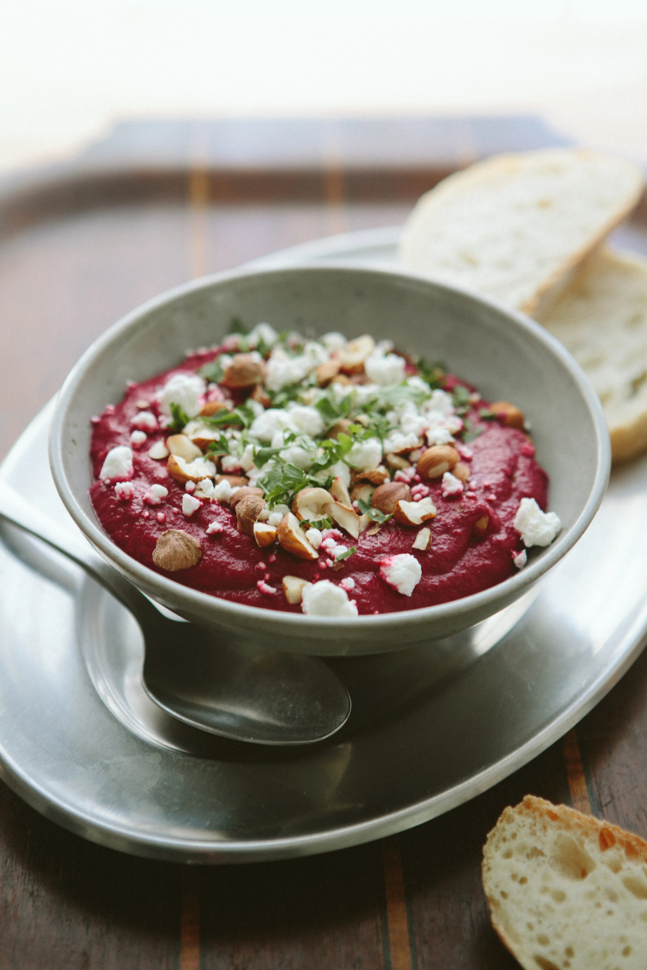Beet Dip with Hazelnuts + Goat Cheese
