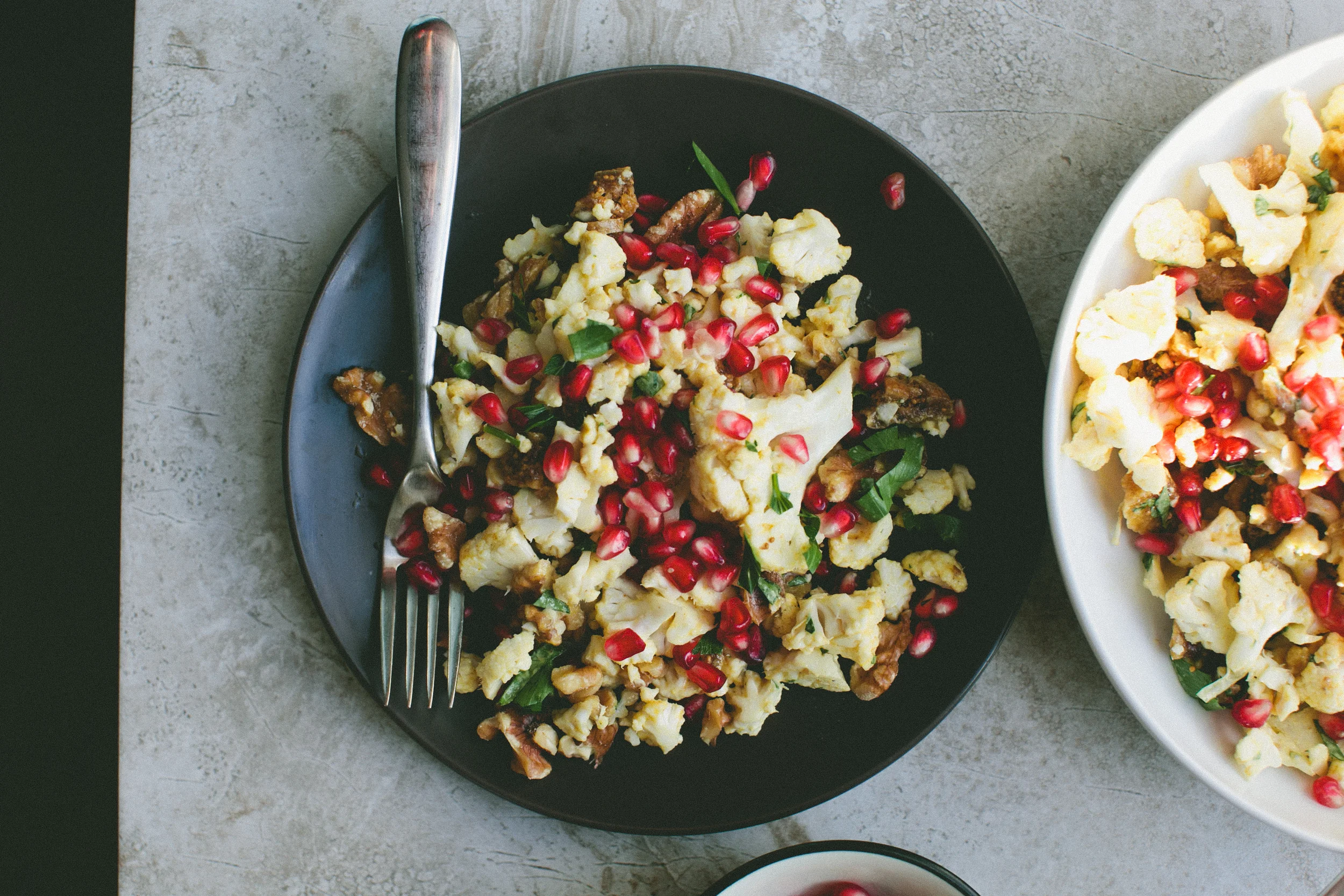 Cauliflower, Fig + Walnut Salad with Tahini Dressing