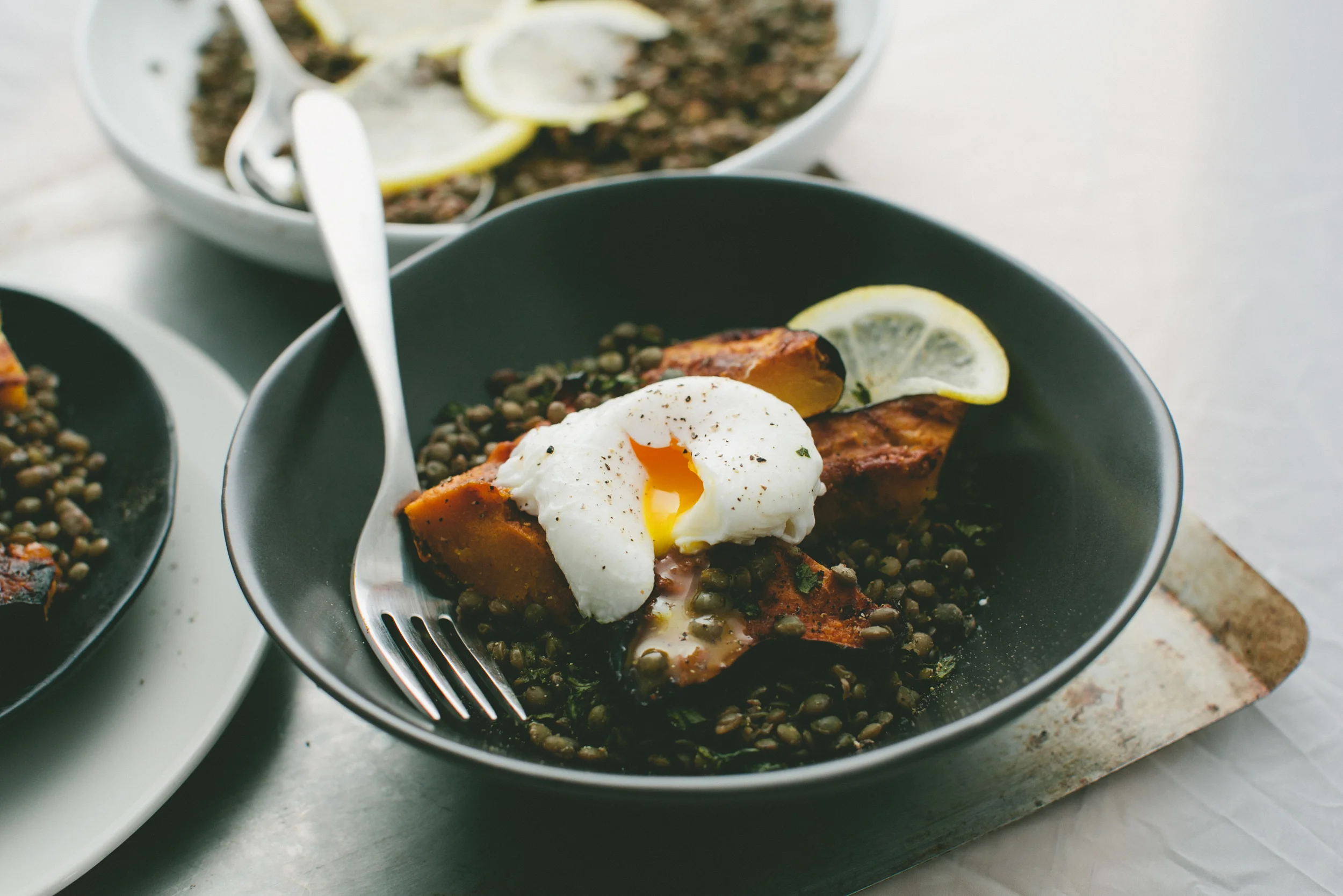 Lentils + Roasted Acorn Squash + Poached Egg