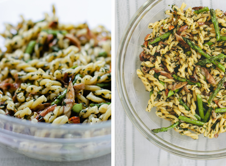 PASTA TOSSED WITH MINT PESTO, ASPARAGUS, AND SHIITAKE MUSHROOMS