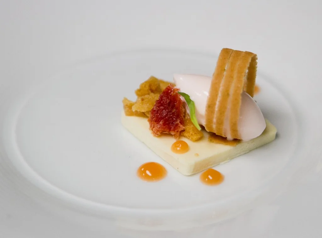Juniper Crème Fraiche Panna Cotta + Grapefruit Rose Sorbet from Chef Monica Glass of Clio - A Thought For Food #Boston