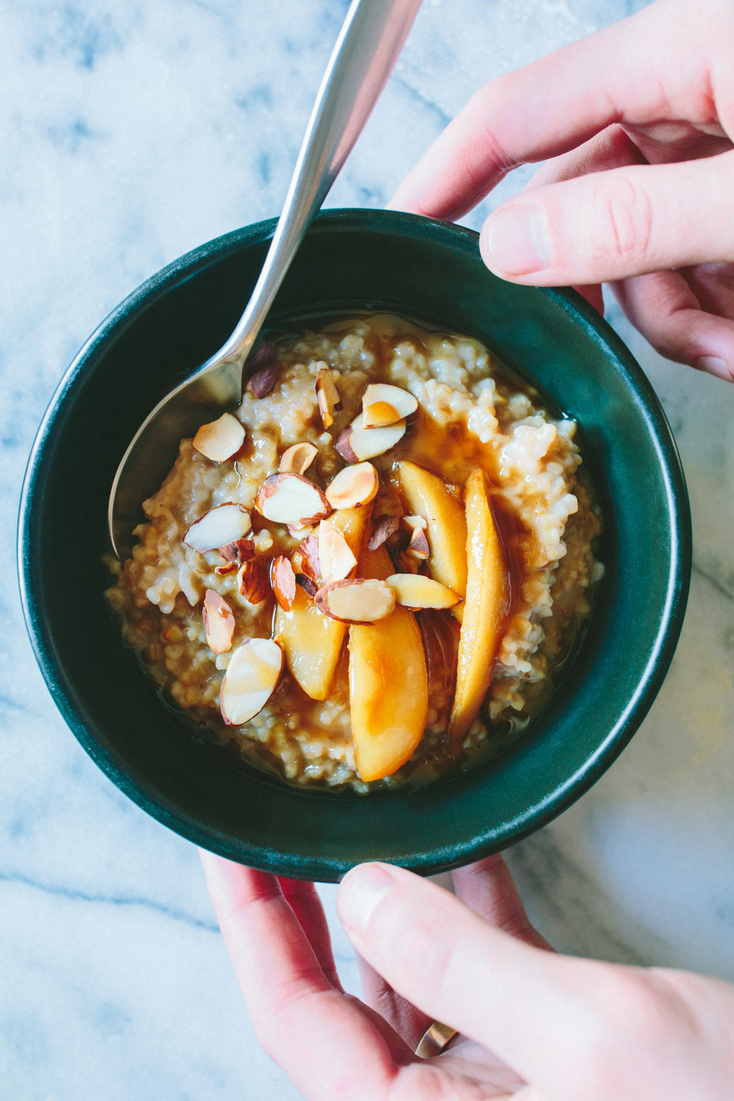 Steel Cut Oats with Caramelized Pears and Toasted Almonds — A Thought