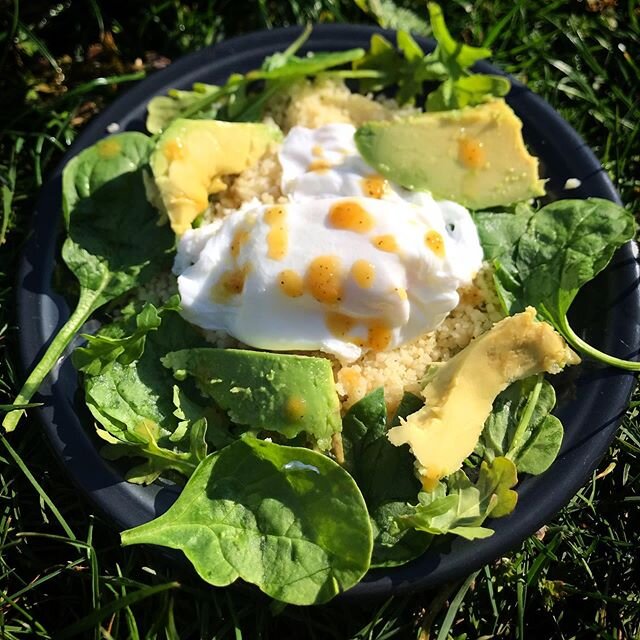 Eating Healthy with Hot Sauce. Poached Egg on a bed of Arugula, Spinach &amp; Couscous topped w. Sweet Heat and Avocado. 🌶🔥🥑🥬🥚 Preorder hot sauce (ships in June) at www.mittenmadepicklingco.com/shop-1 #michigan #hotsauce #eatinghealthy #breakfas
