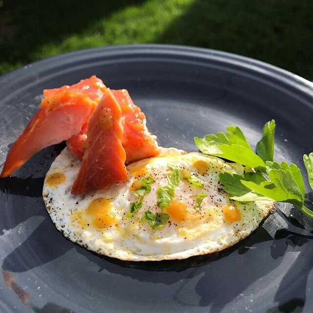 Eating Healthy with Hot Sauce. Egg &amp; Maple Glazed Smoked Salmon topped with Sweet Heat Hot Sauce. 🔥🌶🔥 Preorder Hot Sauce (ships this month) www.mittenmadepicklingco.com/shop-1 #michigan #hotsauce #breakfast #smokedsalmon #eggs #healthyeating #