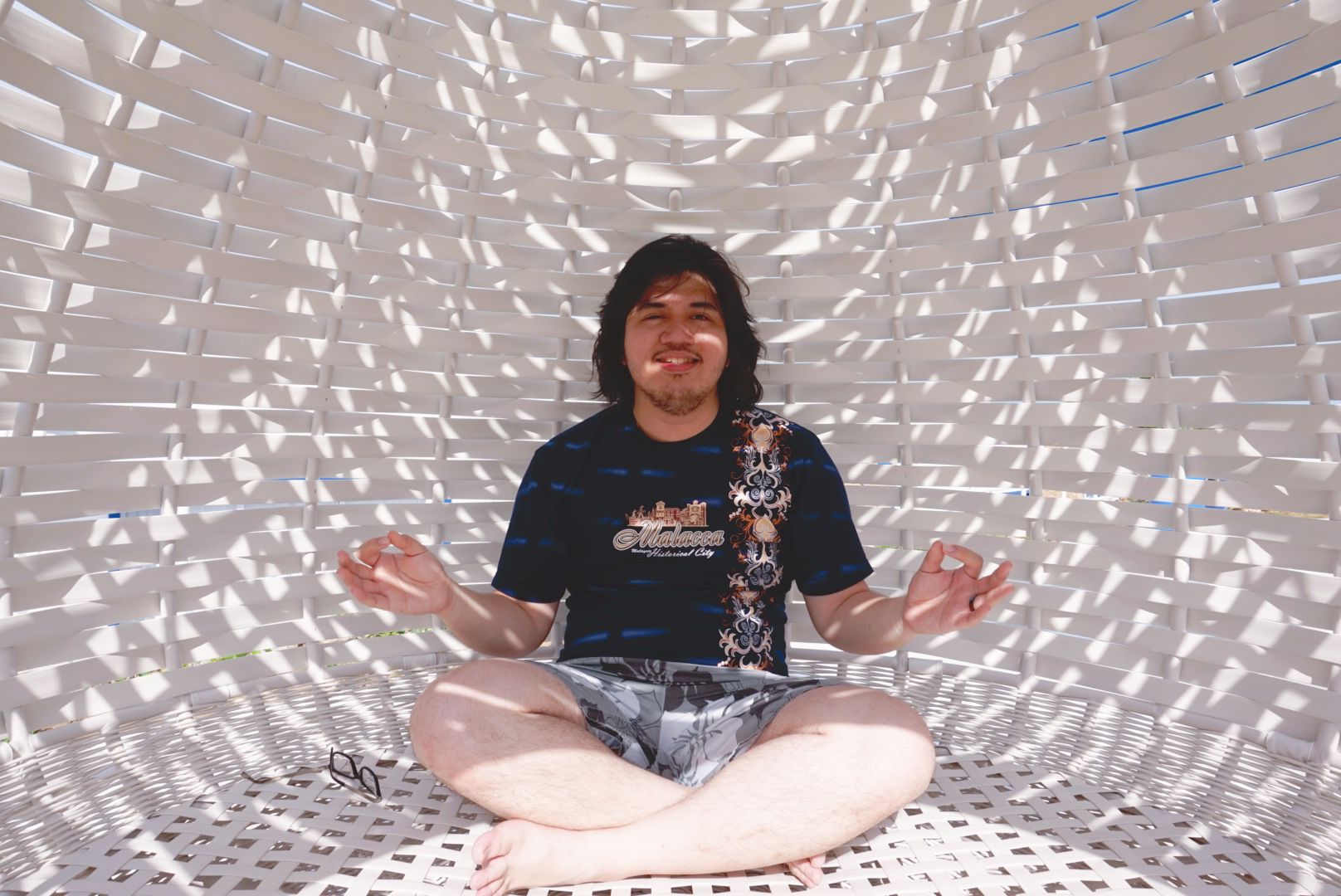 Joe had a lot of fun with these rattan huts shaped like Hershey's kisses. They reminded me of little elf hats! 