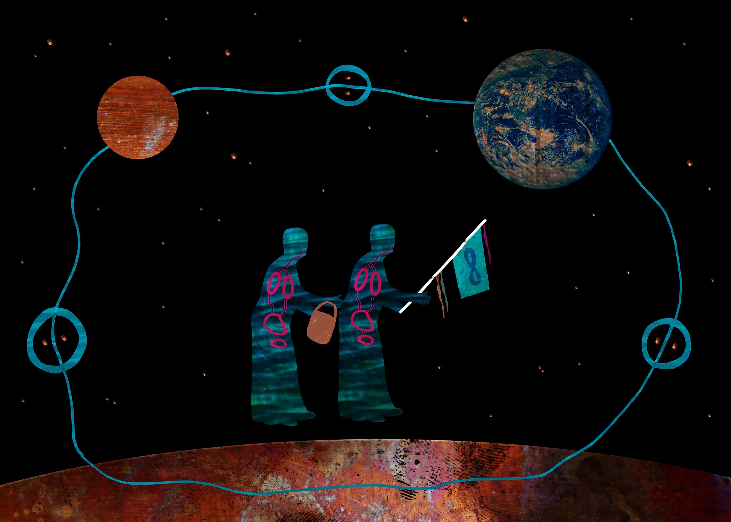 "Our Grandmothers Carry Water from the Other World," Elizabeth LaPensée, 2016 In the "Re-" Exhibition at Gimaajii in Duluth, Minnesota