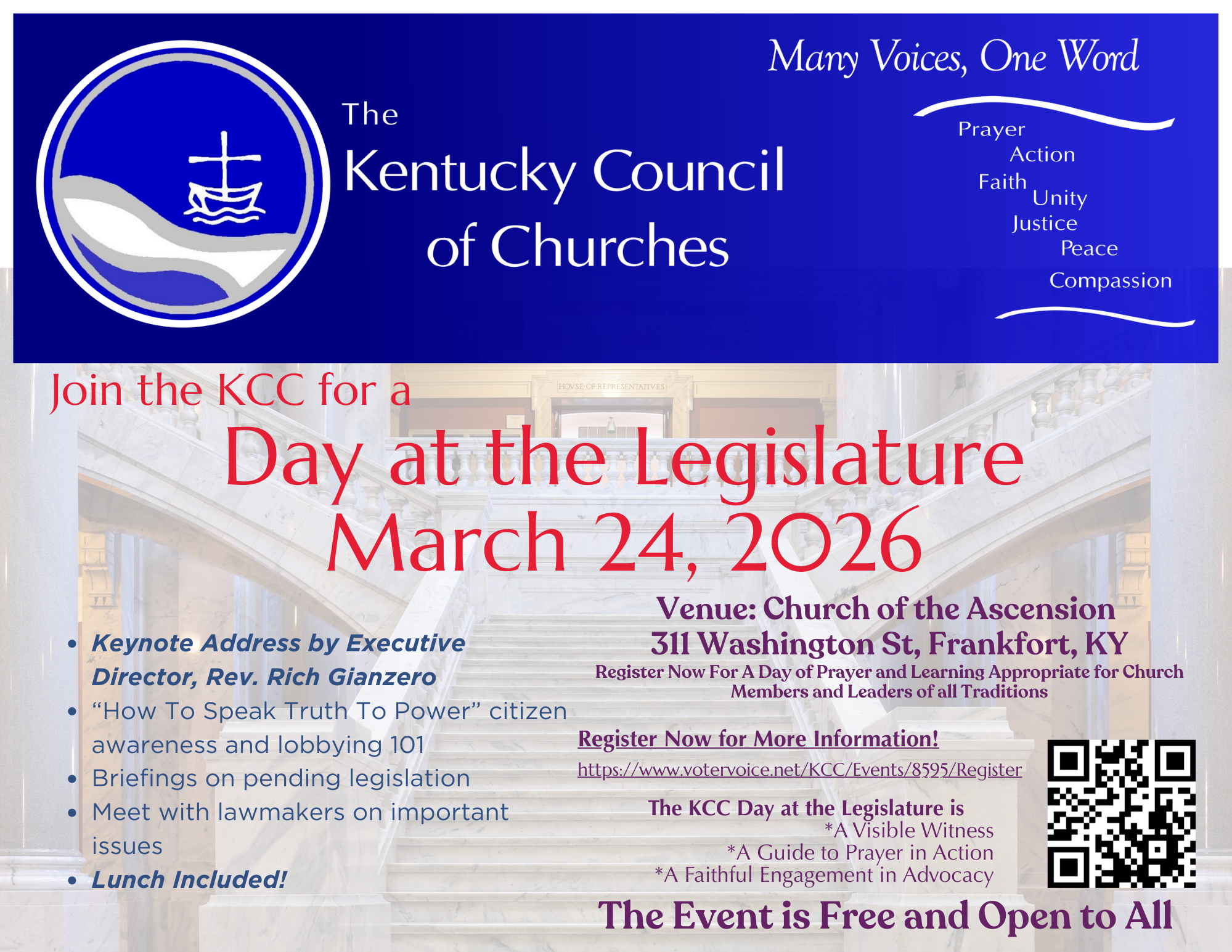 Registration and information for the KCC Day At the Legislature, March 24, Frankfort KY