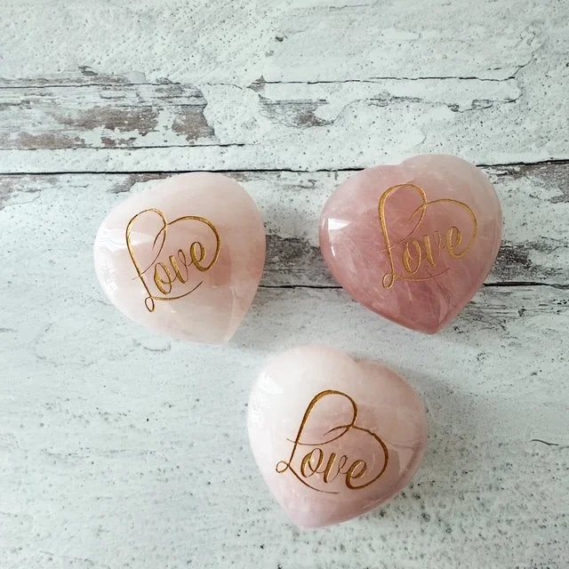 "Love" Rose Quartz Pocket Heart